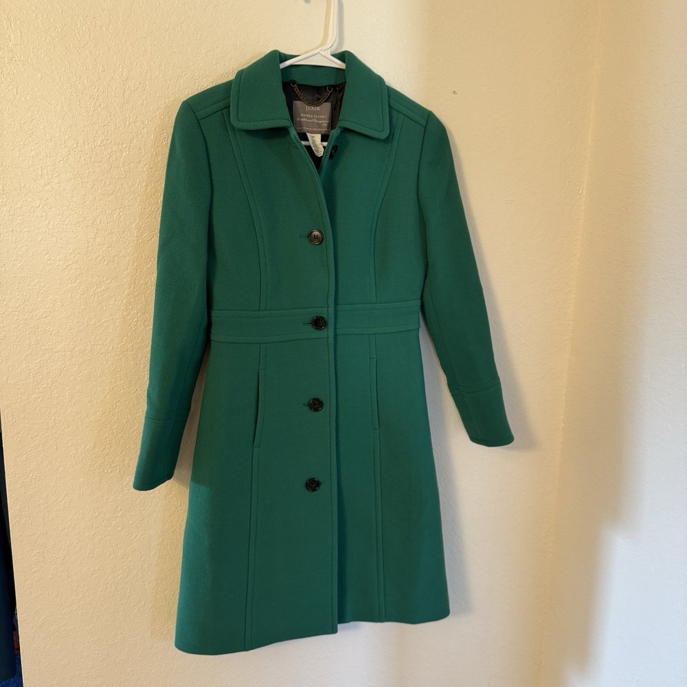 J. Crew Kelly Green Lady Day Coat Italian Double Cloth Wool Thinsulate 00P